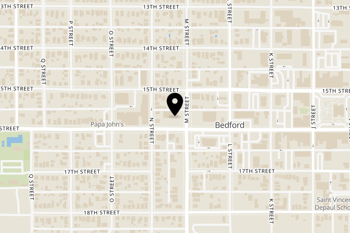 Map showing the location of WingsXtreme U Bedford on 1301 16th St in Bedford